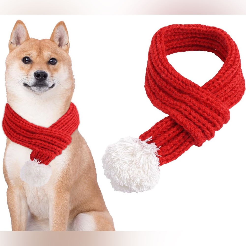 Christmas Cat Dog Scarf, Pet Santa Scarf Cute Knitted Winter Scarf Neck Warmer